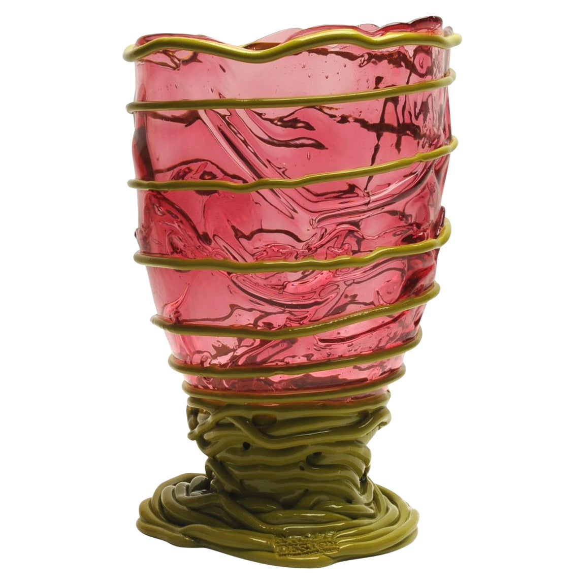 Contemporary Gaetano Pesce Pompitu II M Vase Soft Resin Light Fuchsia Matt Green