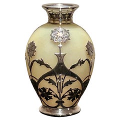 Antique Art-Nouveau Silver Overlaid Vase 1900s in Loetz Style
