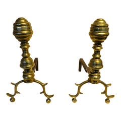 Pair of English Brass Federal Style Andirons