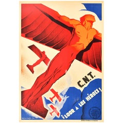 Cartel Original Vintage Guerra Civil Española Cnt Salve Héroes Arturo Ballester