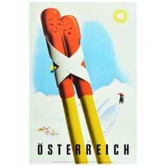 Affiche de ski vintage originale d'Osterreich Autriche, Atelier Hofmann Sport
