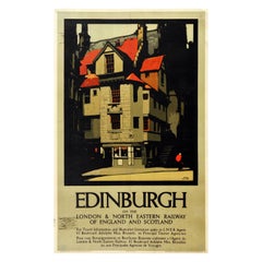 Affiche vintage d'origine Édimbourg LNER Railway Travel Écosse John Knox House