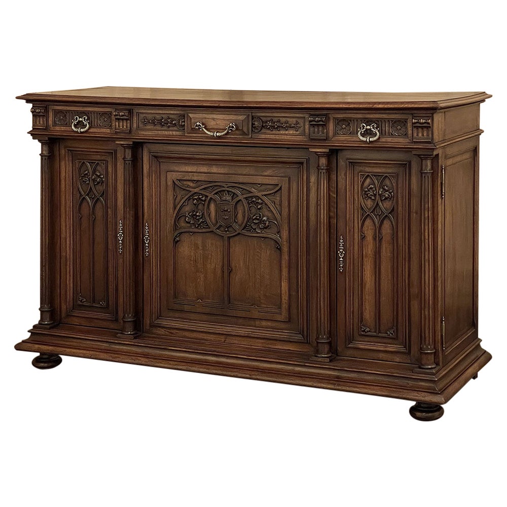 19th Century French Gothic Walnut Buffet For Sale