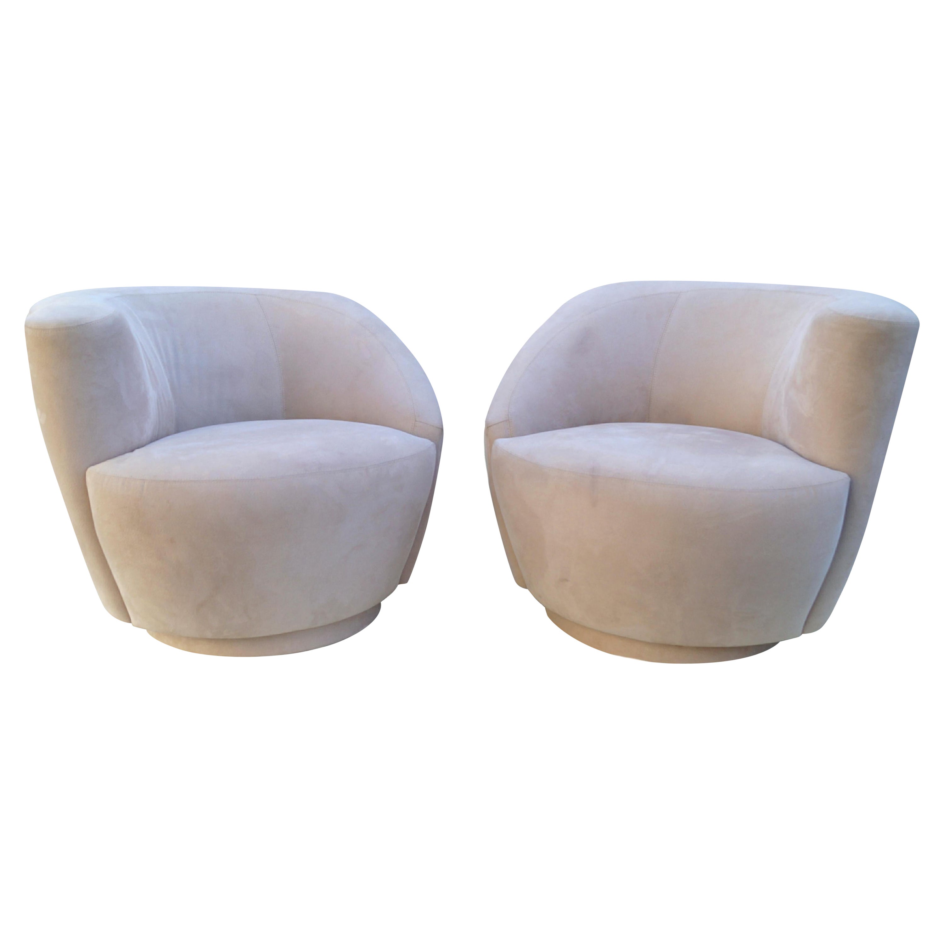 Pair of Corkscrew Swivel Lounge Chairs Armchairs For Sale
