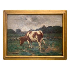 Carleton Wiggins, American, "Cow in Meadow" Oil on Canvas