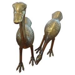 Large Pair of Hollywood Regency Brass Ostrich Figures