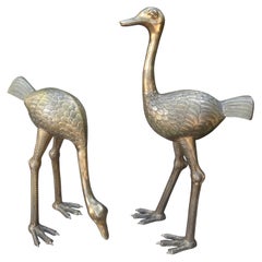Large Pair of Hollywood Regency Brass Ostrich Figures
