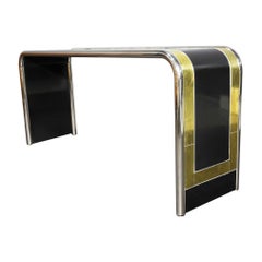 Bernhard Rohne for Mastercraft Lacquer, Brass and Chrome Console Table