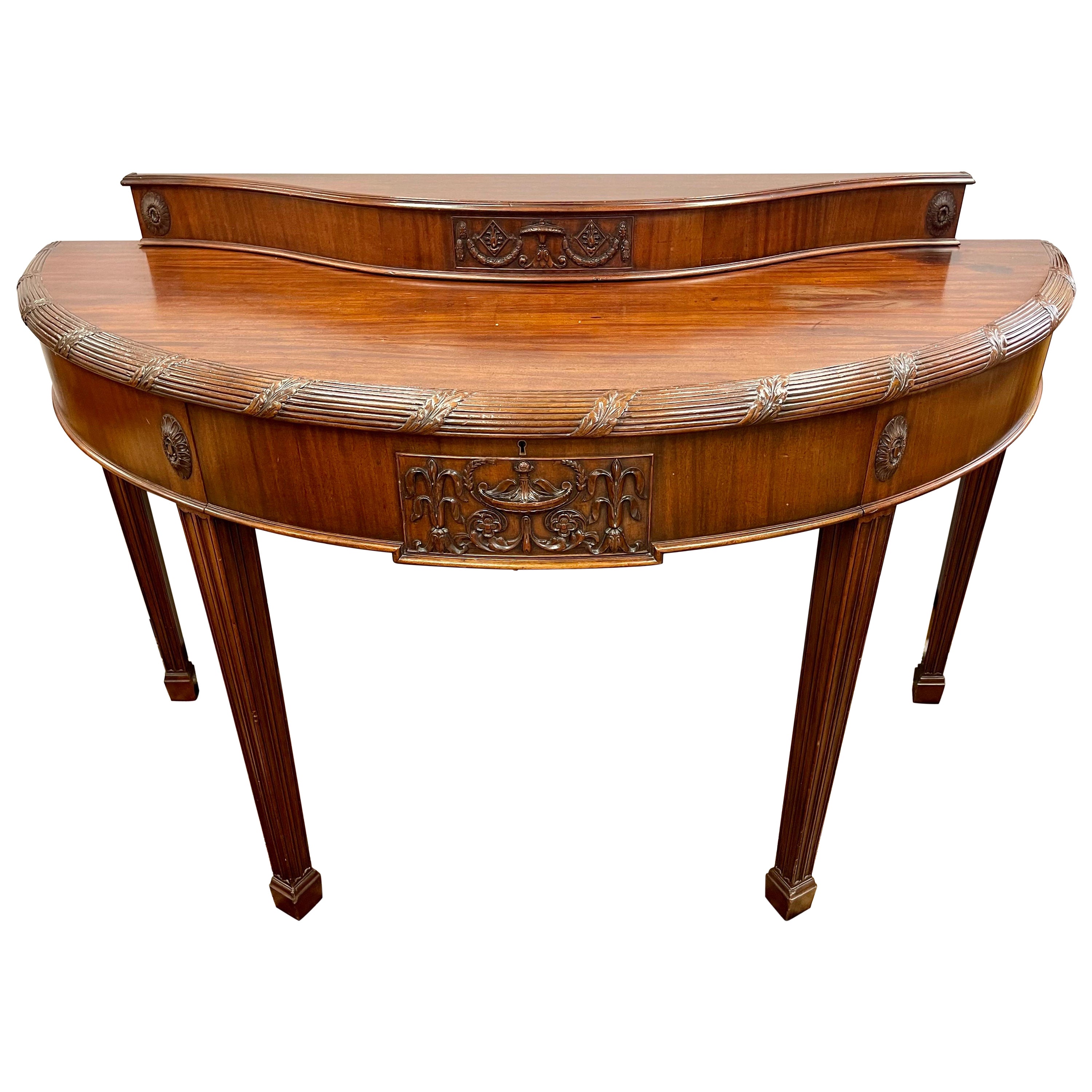 Extra Large English Vintage English Hepplewhite Style Demilune Table For Sale