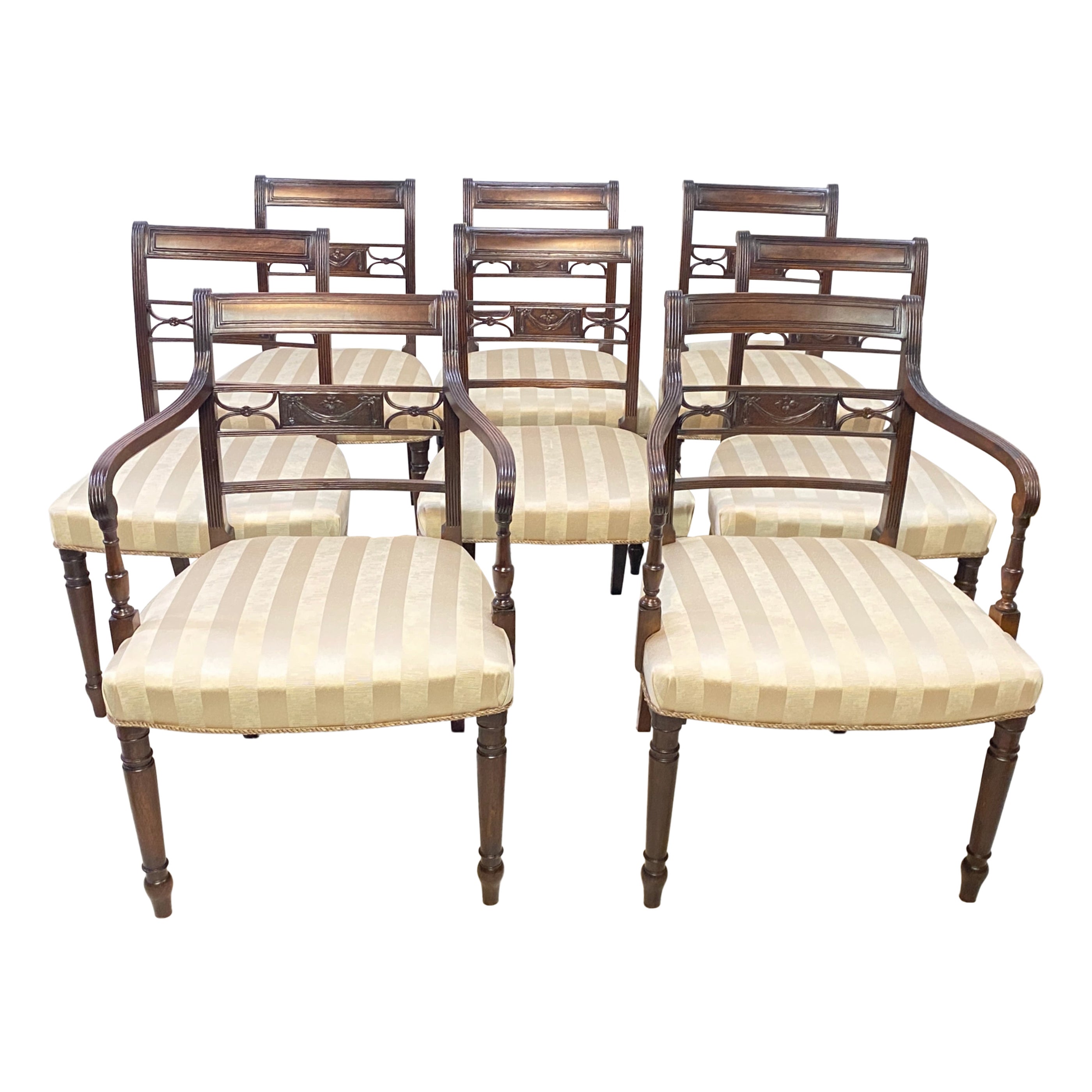 Set of 8 English George III Mahogany Dining Chairs, Early 19th Century