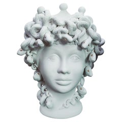 Medusa, White Matt Terracotta Sculpture, Handmade in Italy, 2022, Unique Piece
