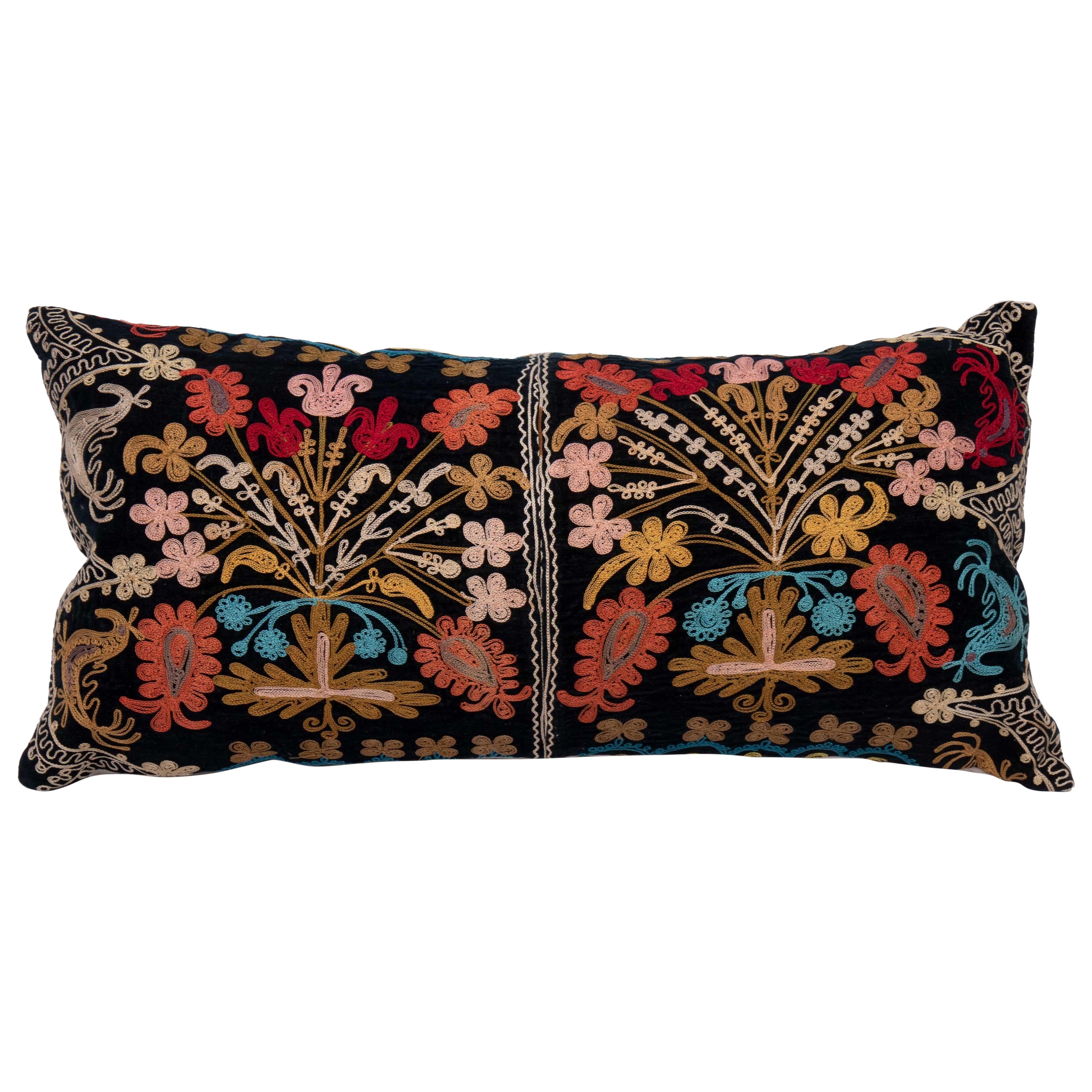 Suzani Pillow Cover Made from a Vintage Velvet Suzani For Sale