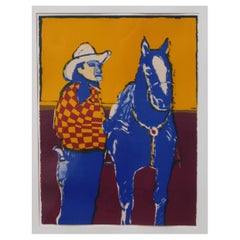 Vintage Fritz Scholder Original Color Lithograph, 1979, "Another Matinee Cowboy"
