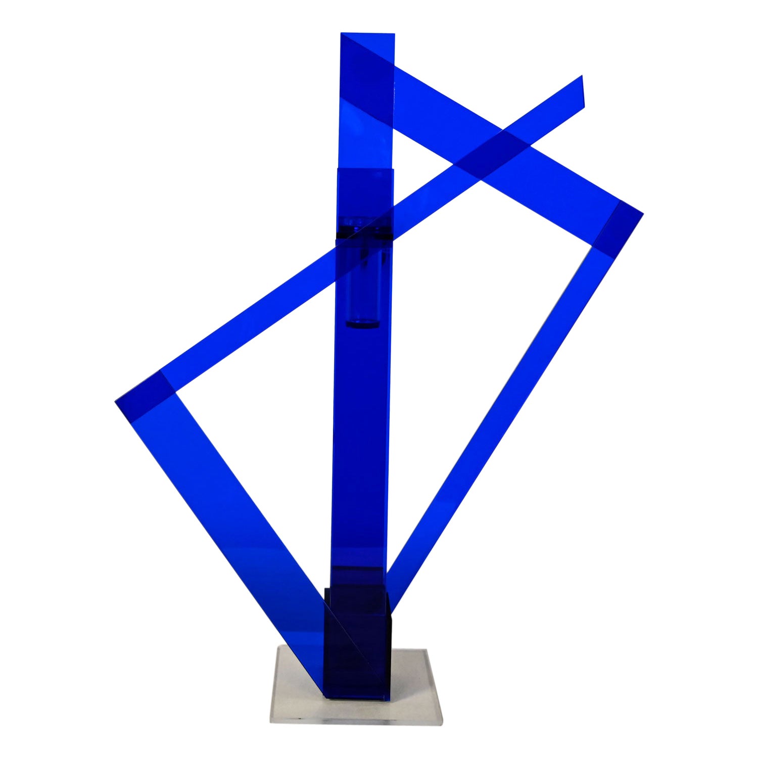 Jarrón o escultura abstracta posmoderna de plexiglás azul cobalto