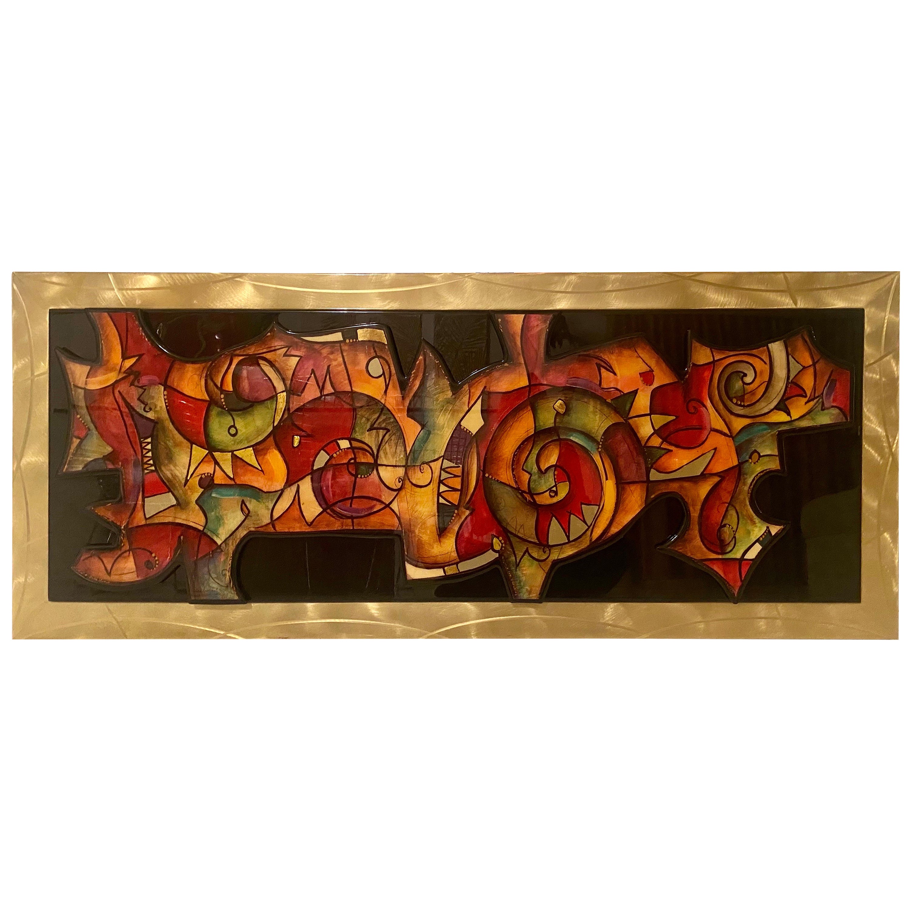 Modern Graffiti Geometric Swirls of Color on Acrylic 3D Mounted Wall Decoration For Sale