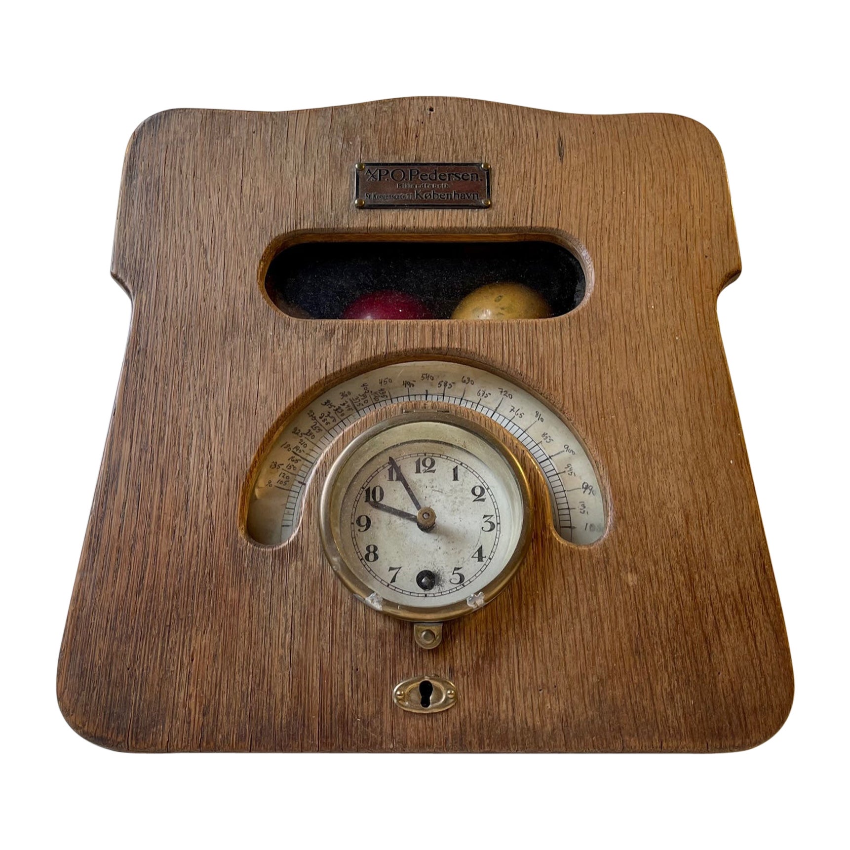 Antike mechanische Billiard-Uhr aus Eiche mit Timer von P. O. Pedersen Kopenhagen im Angebot