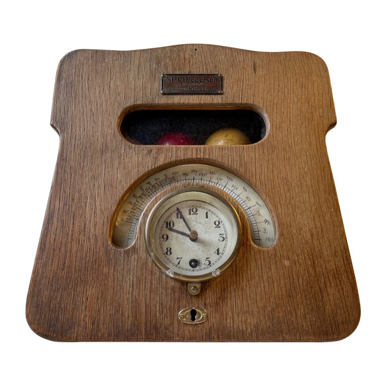 Antique Mechanical Billiard Clock in Oak with Timer by P. O. Pedersen