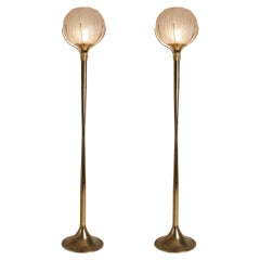 1940s, French Pair Blown Glass Nickel and Brass Torchers