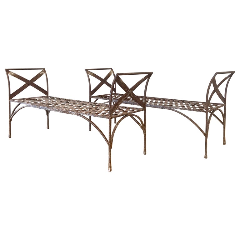 Pair of Outdoor Iron Garden Benches For Sale at 1stDibs
