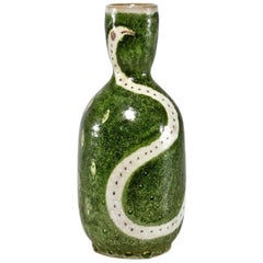 Guido Gambone Green Snake Vase, 1950s, Mid-Century Modern Ceramic Vessel, Italy