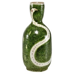 Guido Gambone Green Snake Vase, 1950s, Mid-Century Modern Ceramic Vessel, Italy