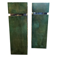 Vintage Pair of Mid-Century Modern Green Parchment Pedestals