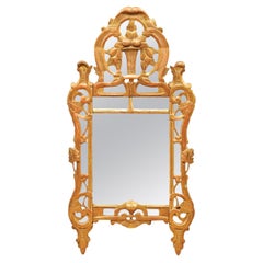 18th Century French Louis XV Giltwood Mirror with Basket Crest