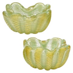 Barovier Toso Murano Green Gold Flecks Italian Art Glass Personal Ashtray Dishes