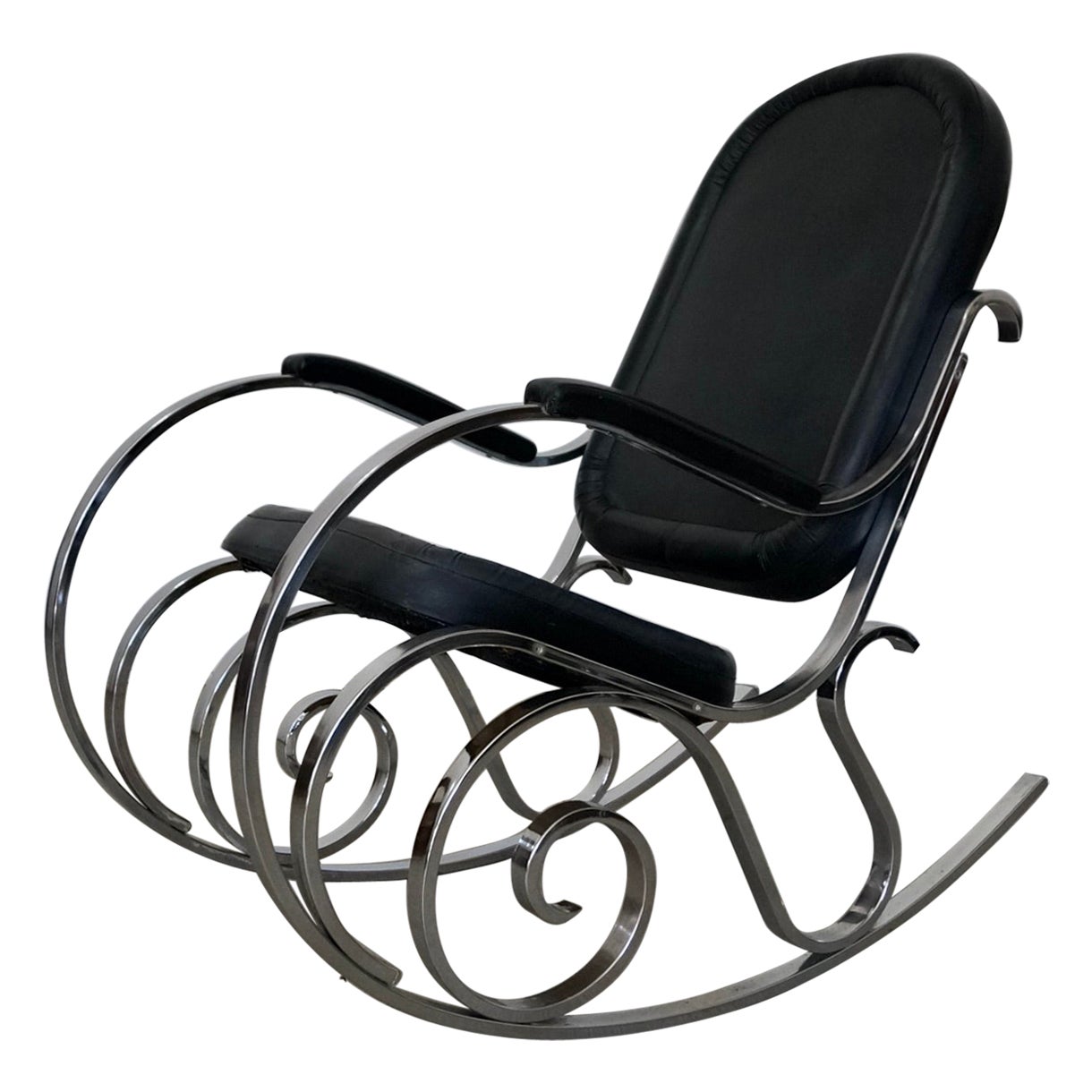 1970's Maison Jansen Chrome Hollywood Regency Rocking Chair For Sale