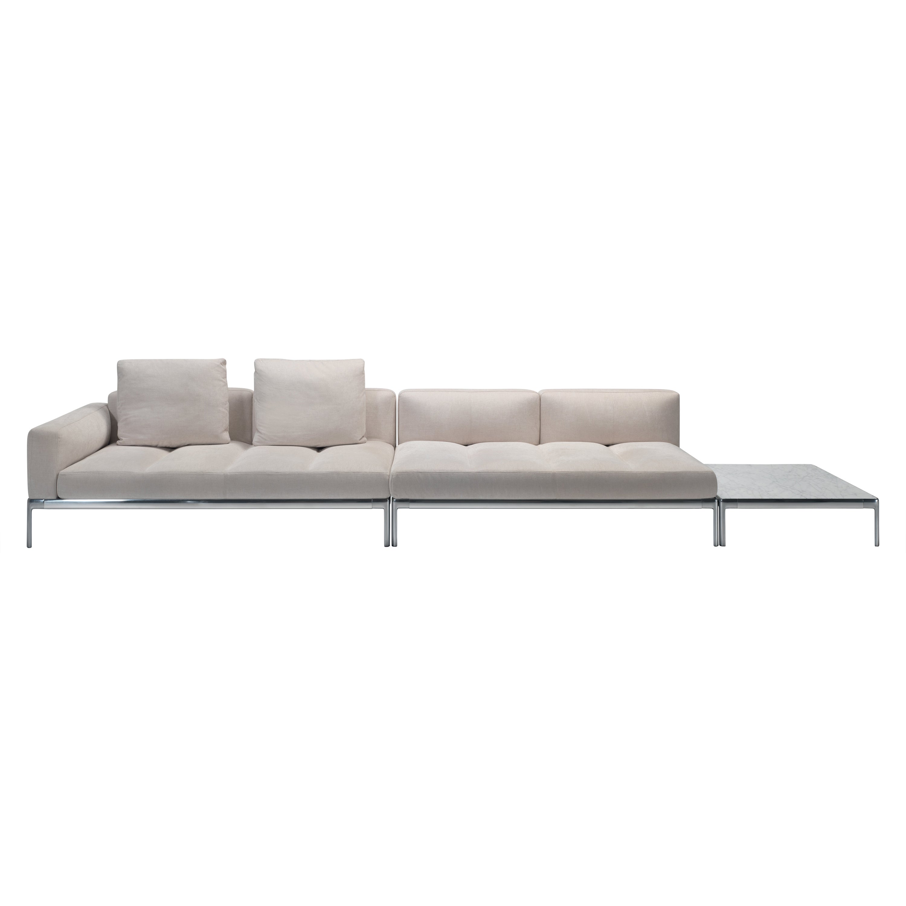 Modulares Sofa und niedriger Tisch aus Aluminium mit Polsterung und poliertem Aluminiumrahmen von Alias