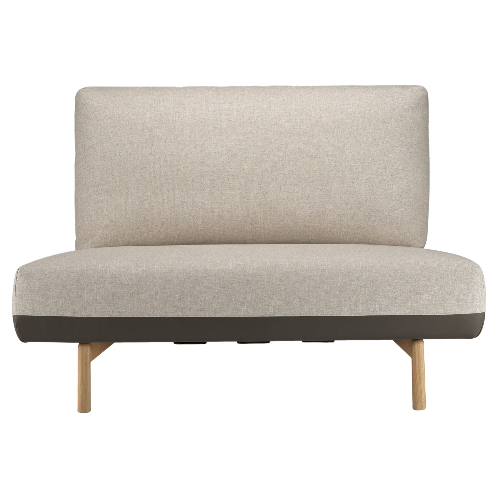 Fauteuil Trigono Alias D10 en tissu beige avec cadre en chêne naturel