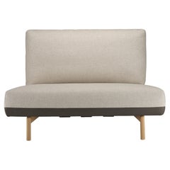 Fauteuil Trigono Alias D10 en tissu beige avec cadre en chêne naturel