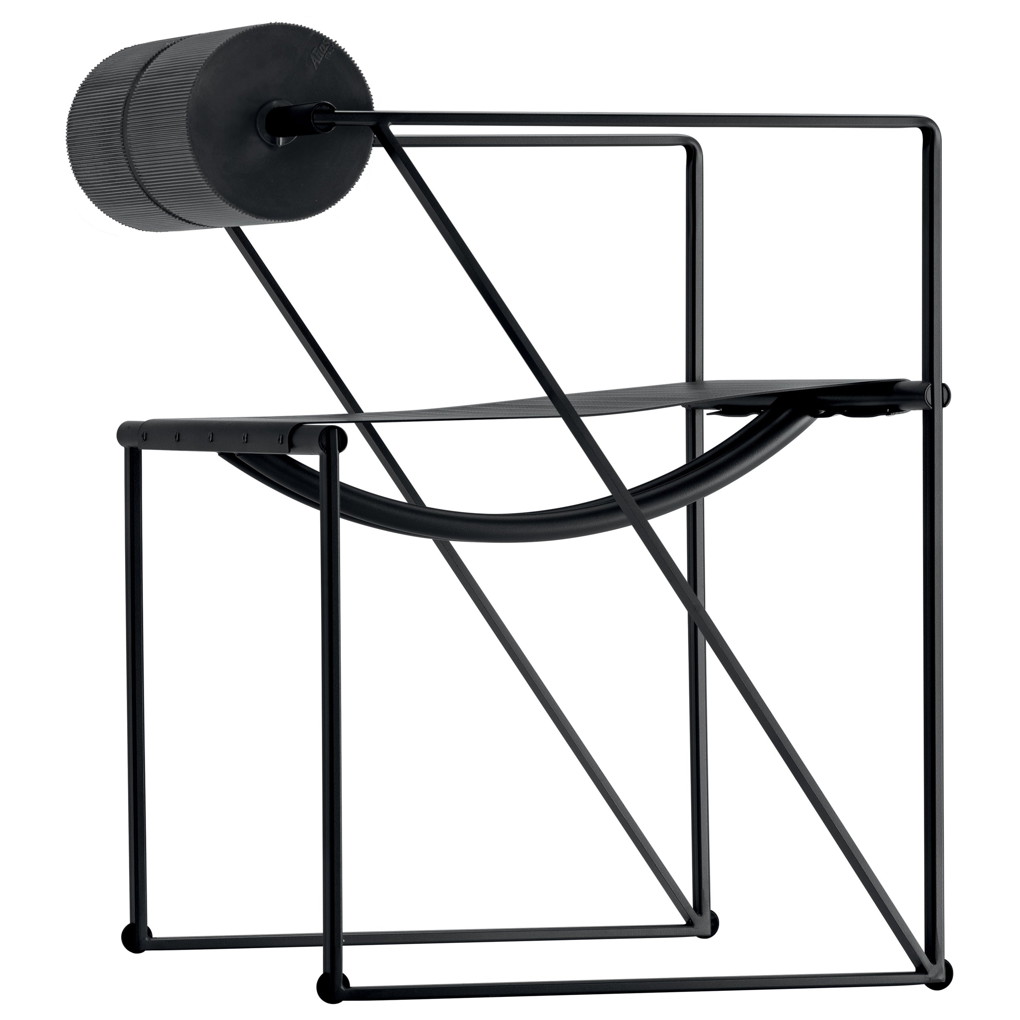 Alias 602 Seconda-Stuhl mit Armlehnen aus schwarzem Stahlblech und lackiertem Rahmen