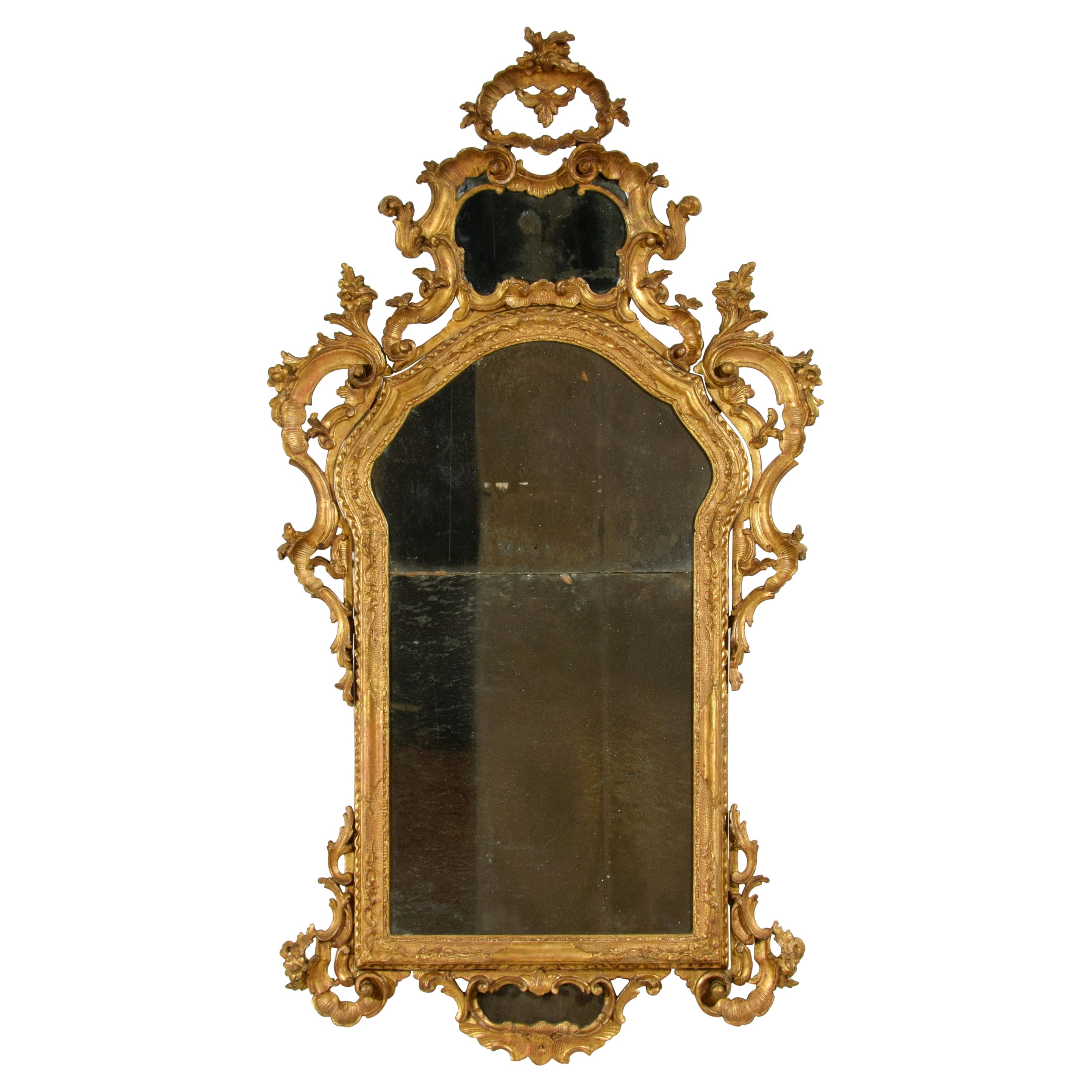 XVIIIe siècle, Baroque vénitien, miroir en bois doré sculpté