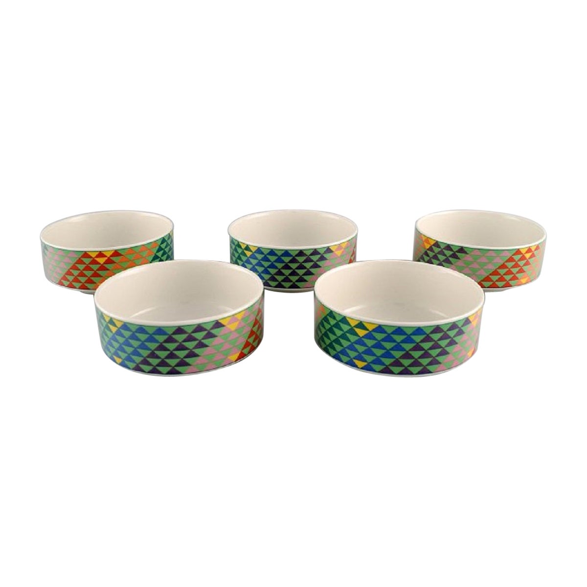 Gallo Design, Germany, Five Pamplona Porcelain Bowls, Colorful Decoration