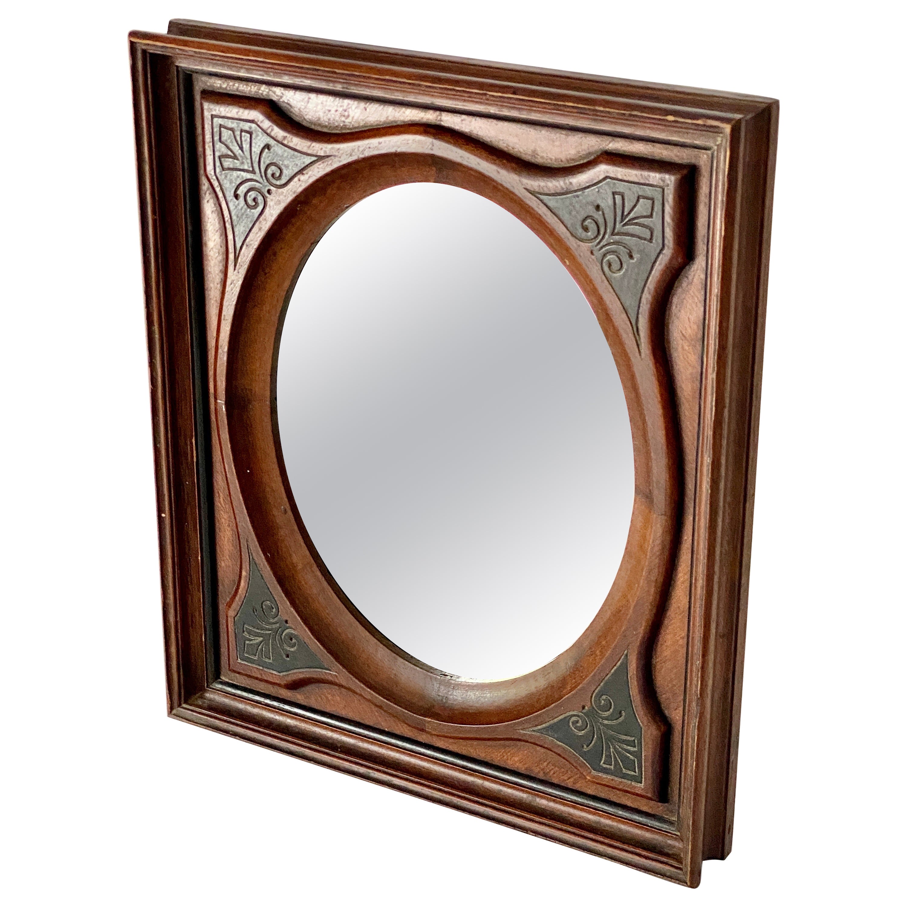 19th Century, English Wood Mirror, Brown Color For Sale