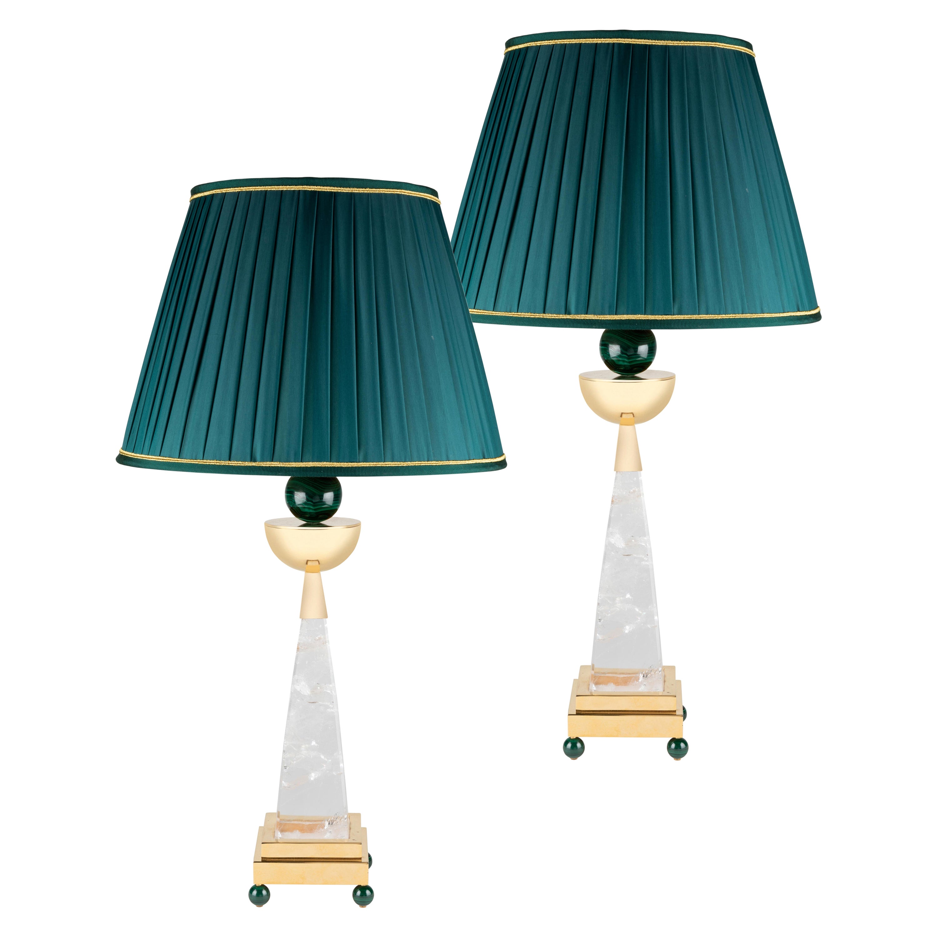 Rock Crystal and Malachite Aiko II Lamps Model by Alexandre Vossion For Sale