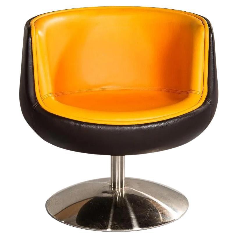 1960s Mid-Century Modern Leather Swivel Chair (Chaise pivotante en cuir)