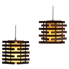 Mid-Century Pair of Pendant Lights in Pine, Made by a Danish Cabinetmaker, 1960s