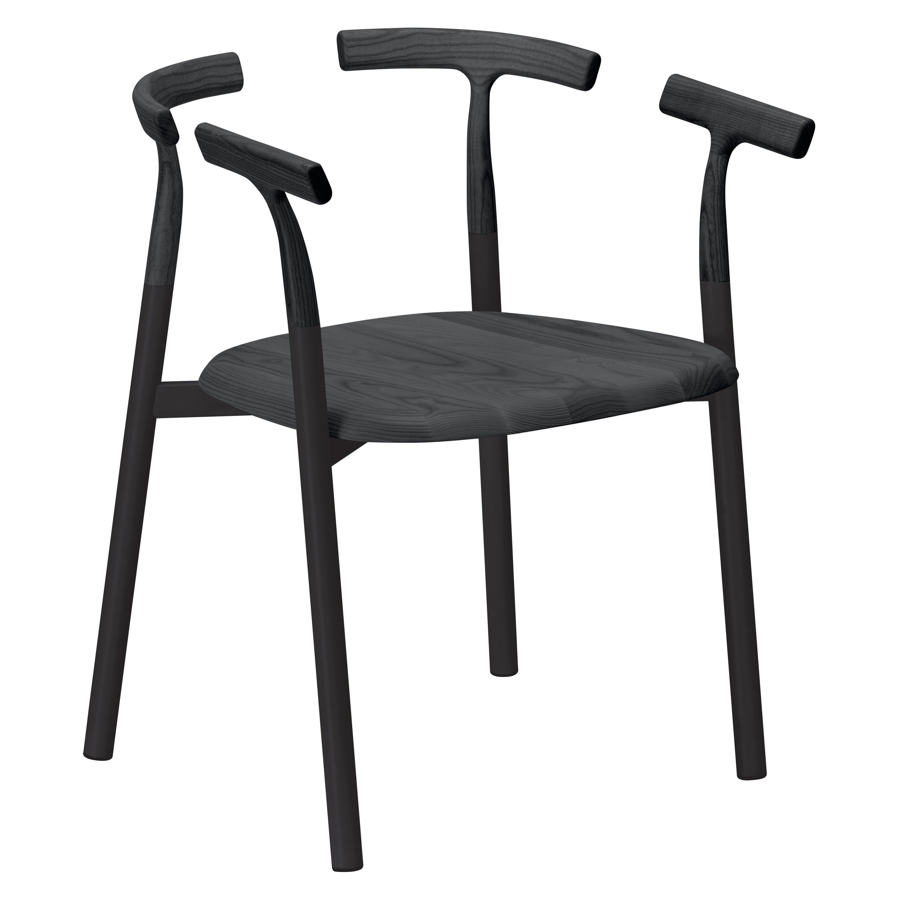 Chaise Alias 10C Twig 4 avec assise en frêne teinté noir et cadre laqué noir