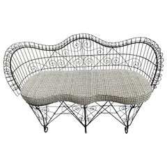 Late Victorian Wire Settee Bench with Custom Made Cushion