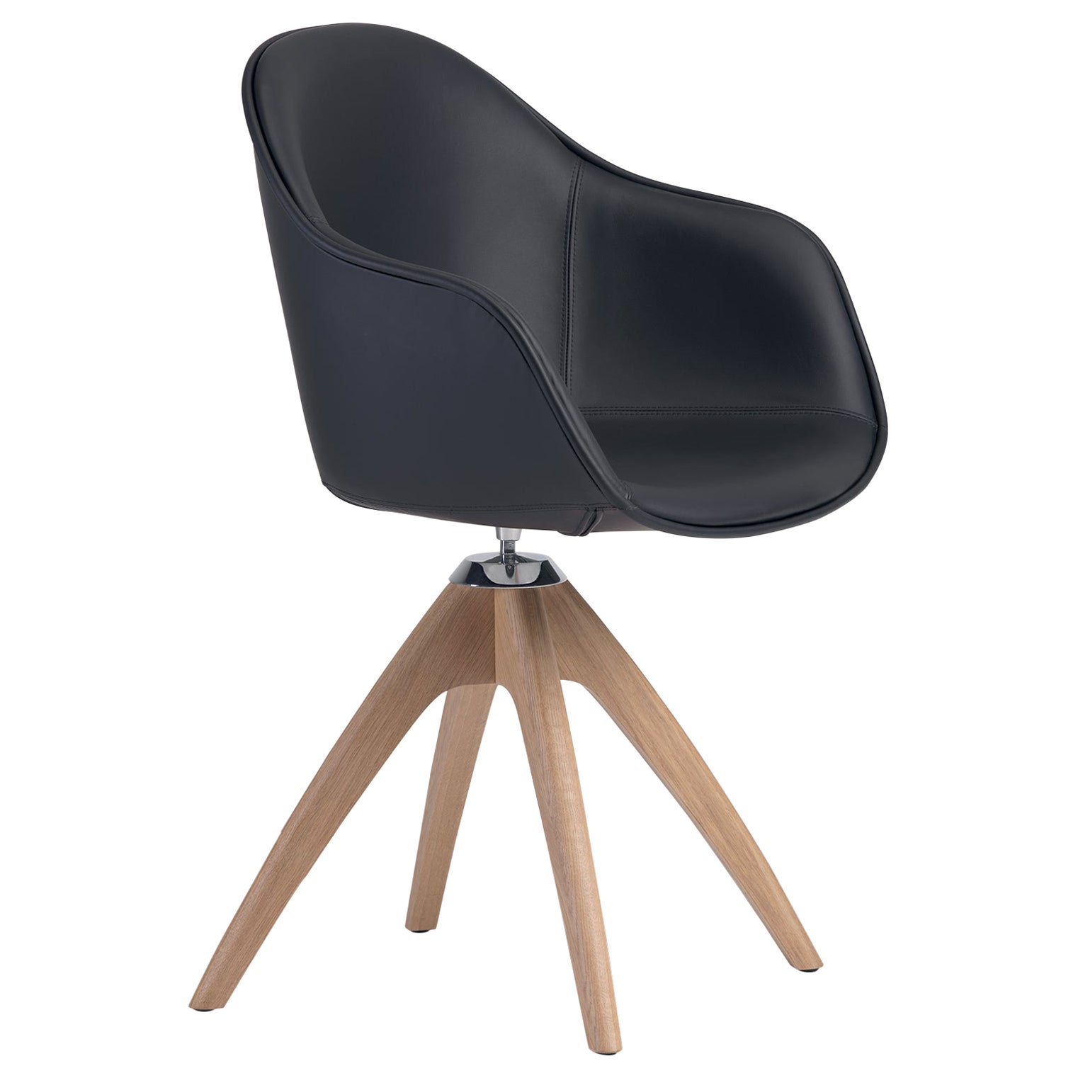 Alias 07F New Lady Soft Wood Chair in Black Leather Seat and Natural Oak Frame For Sale