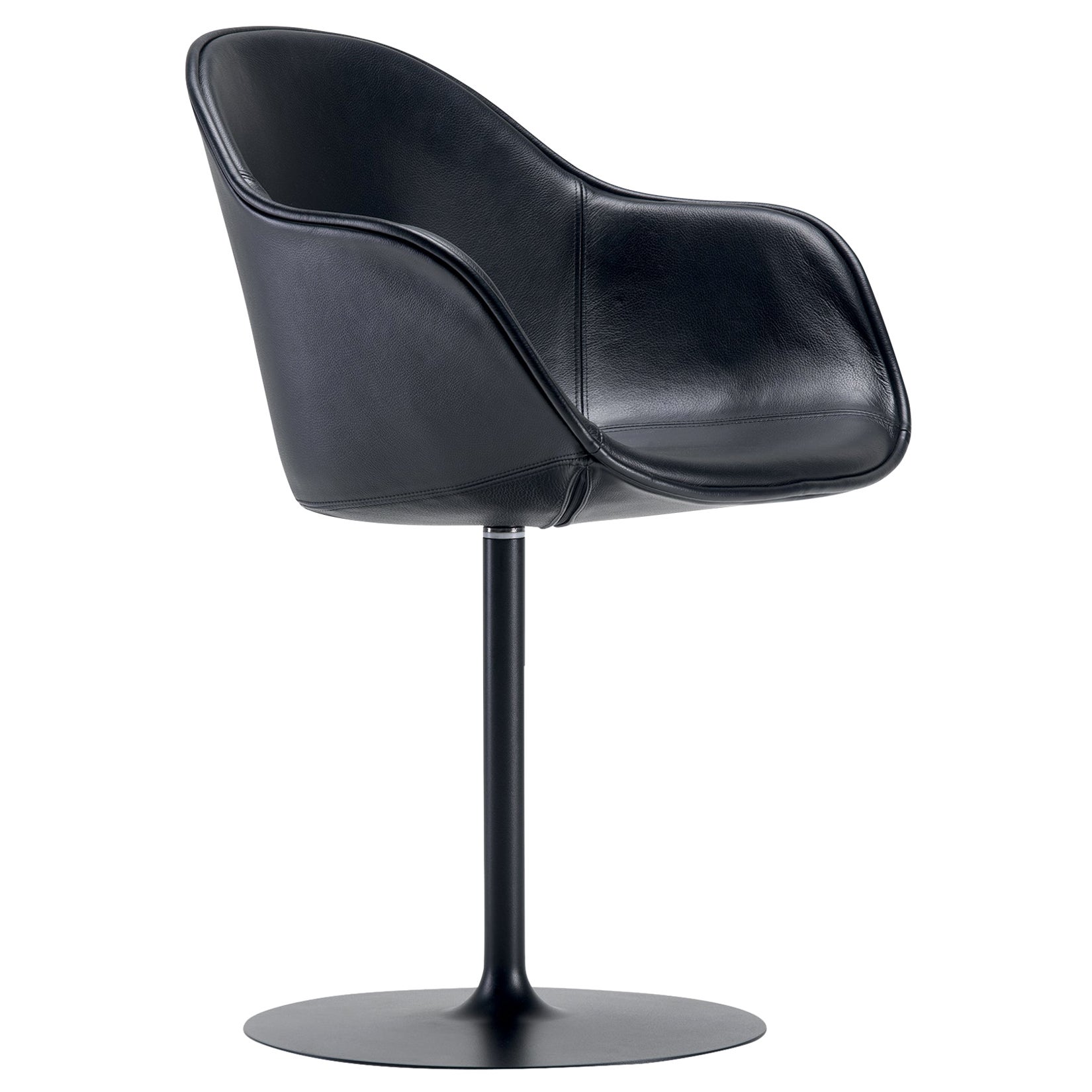 Alias 07G New Lady Soft Calyx Chair in Black Leather Seat &Lacquered Steel Frame For Sale