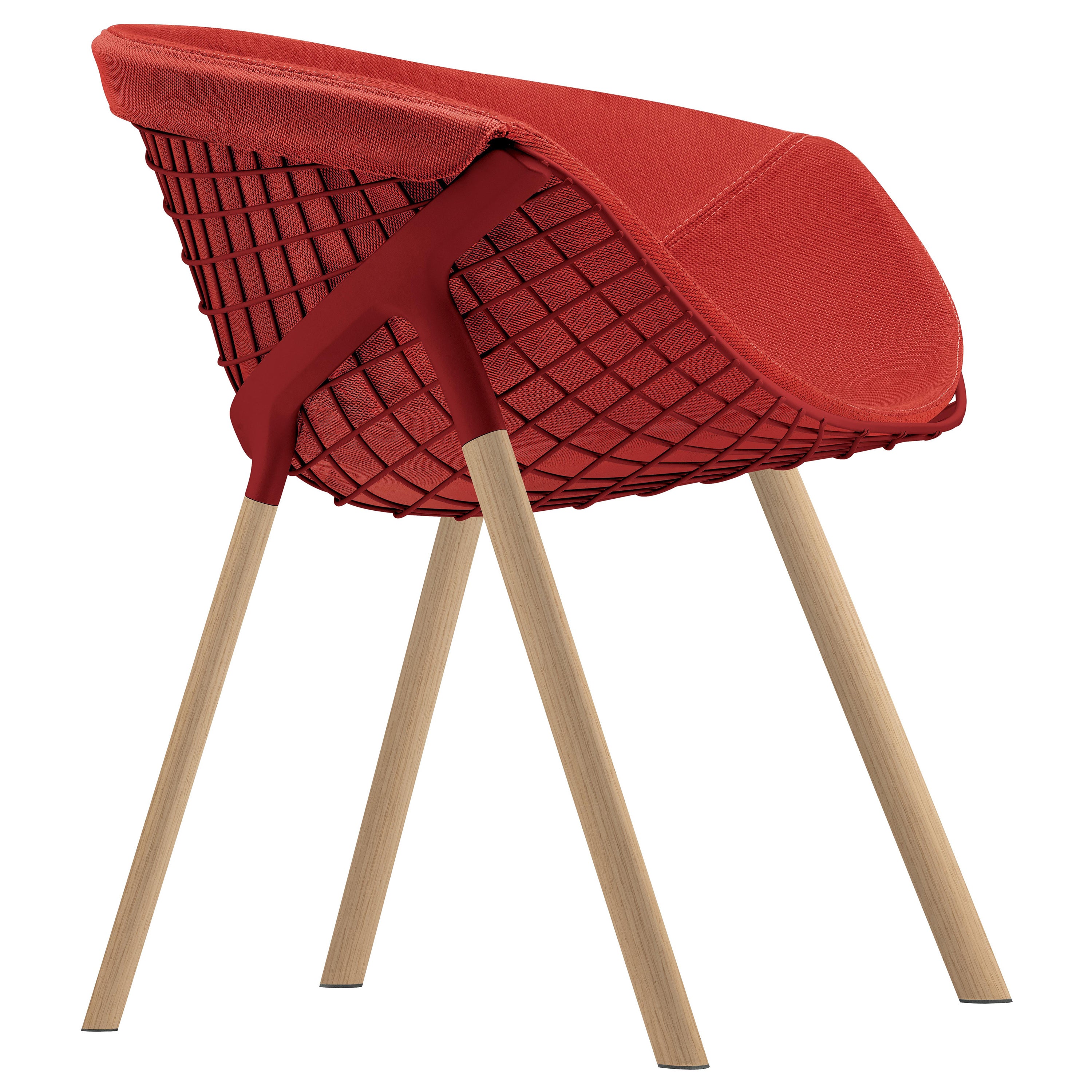Alias 041 Chaise Kobi avec coussin rouge en laqué rouge corail et cadre en chêne naturel