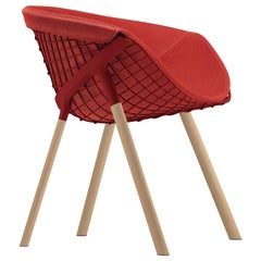Alias 041 Kobi Chair with Red Pad in Coral Red Lacquered & Natural Oak Frame