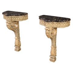 Pair of 20th Century Lacquered Wood and Marble Top Italian Console Tables, 1950