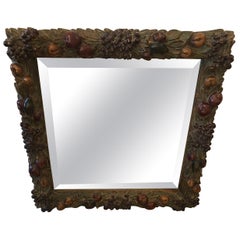 Sensational Chunky Heavily Carved Autumnal Square Mirror with Fruit and Foliage