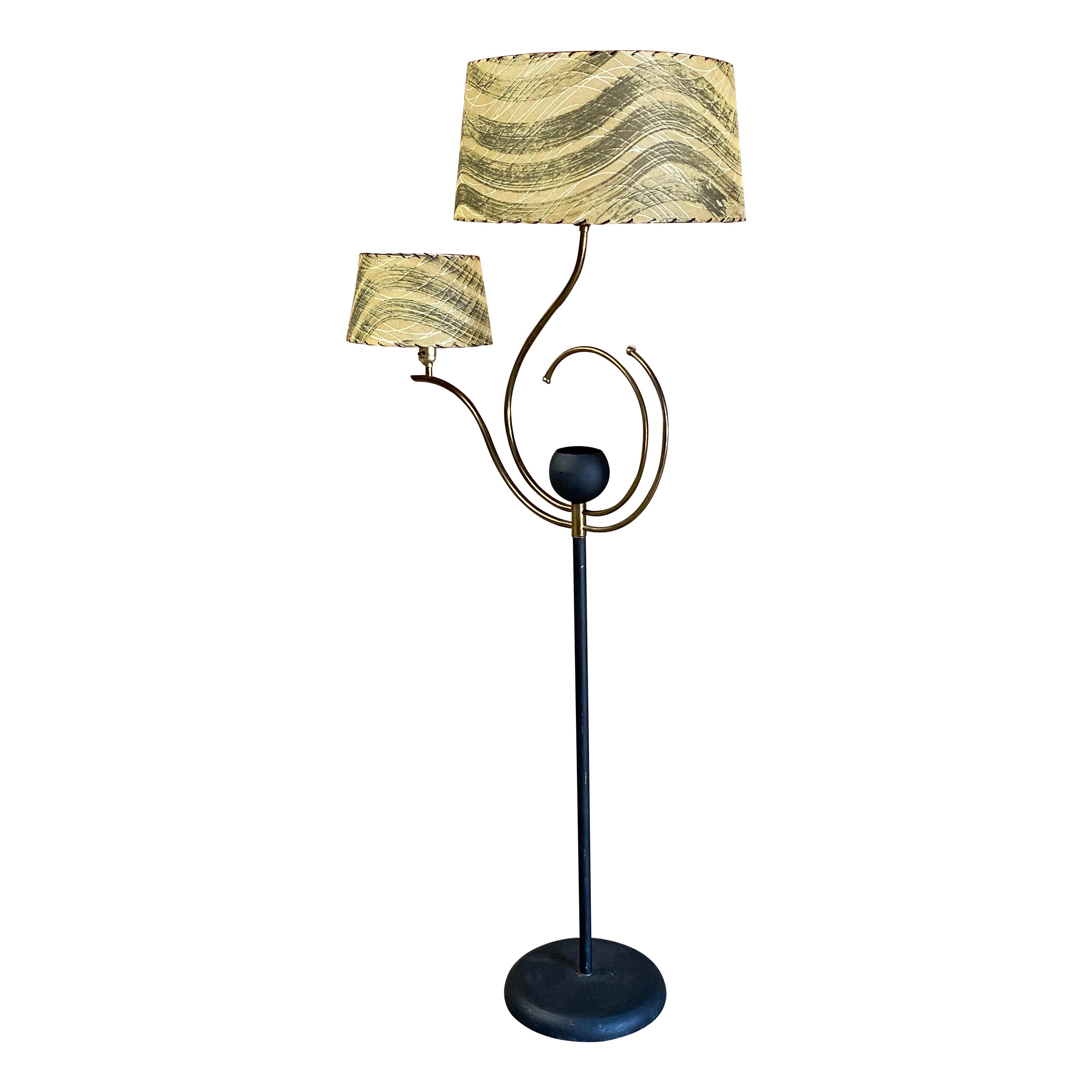 1950s Majestic Style Floor Lamp with Whip Stitch Shades For Sale at 1stDibs