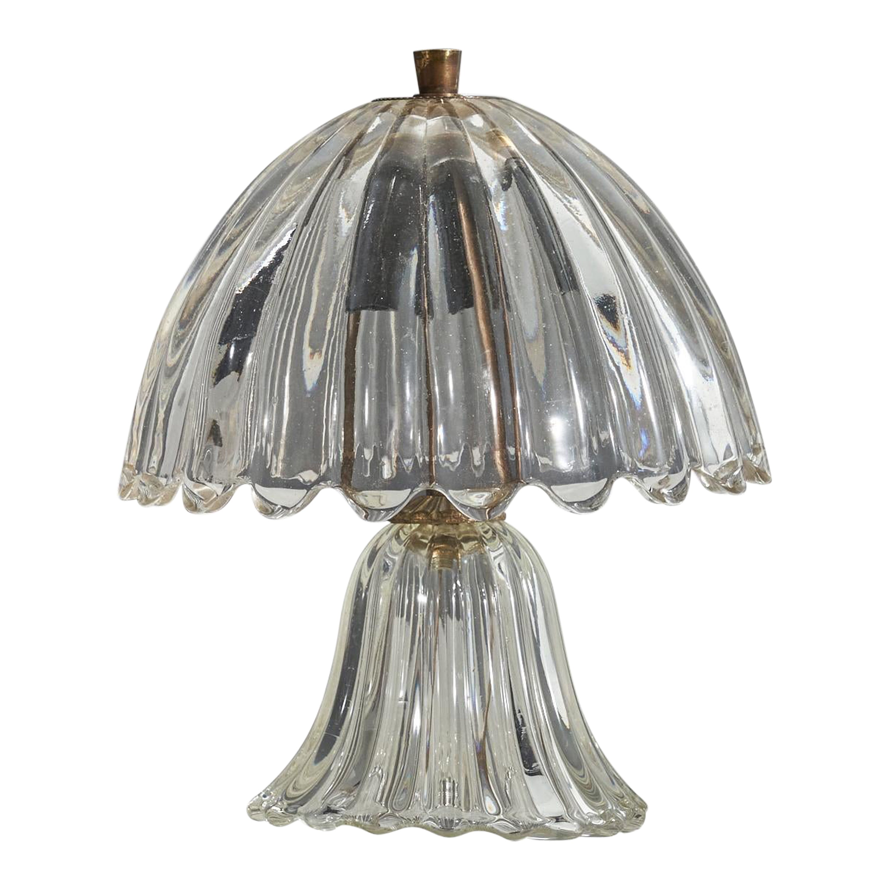 Italian Designer, Table Lamp, Glass, Brass, Italy, 1950s