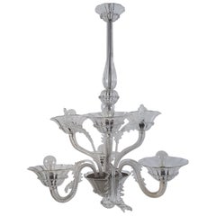 Used Large Murano Chandelier Clear Glass, 1940's